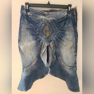 Unique Denim Skirt with Embroidered Detail Y2K Baby Phat Ruffle Skirt